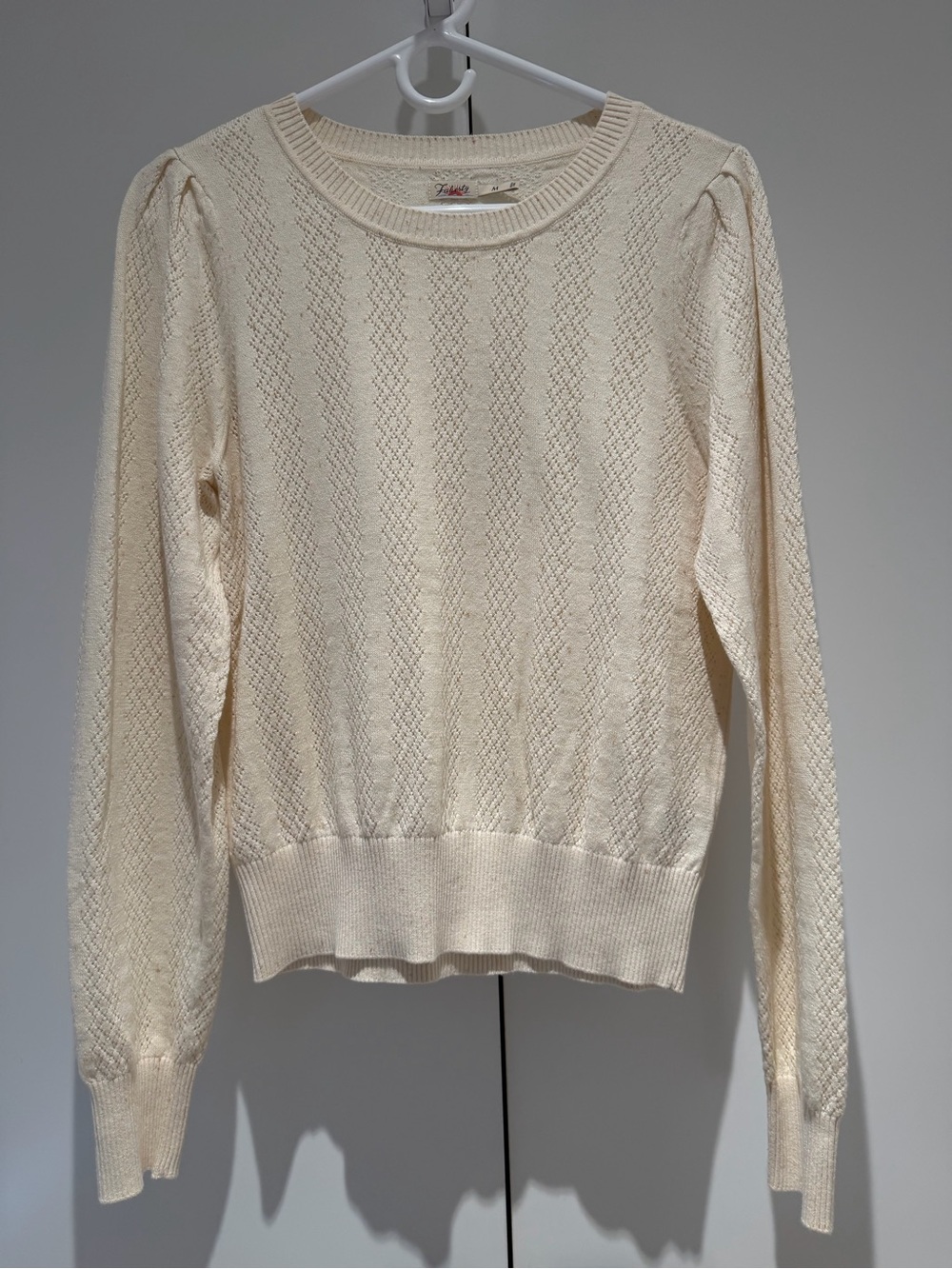 Faherty Cream Textured Crewneck Sweater